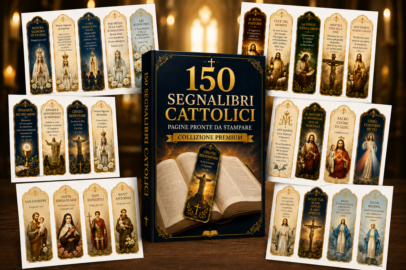 150 Segnalibri Cattolici da stampare — Collezione Premium